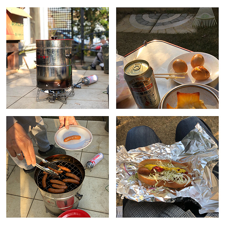 知り合いからスモーカーをもらったので、早速庭で燻製作ってみました😁