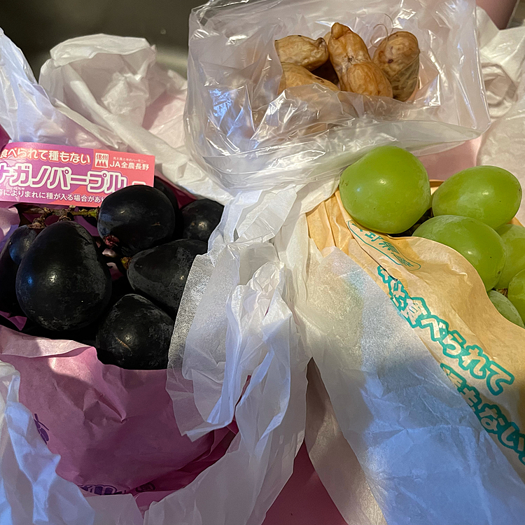 本日実家から貰い物💕
長野の叔父さんから届いた葡萄🍇を貰いました✨今年は皮ごと食べられる葡萄セットでした👍ついでに茹でピーナッツ🥜も貰った。ハピさんは父、母に会えて狂喜乱舞でした🤣