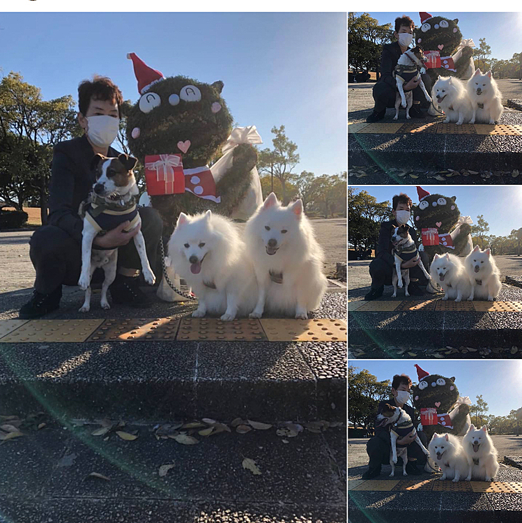 今日は、お散歩日和❣️石人の星⭐️公園は満車でした。ウナギ犬の前で記念撮影❣️