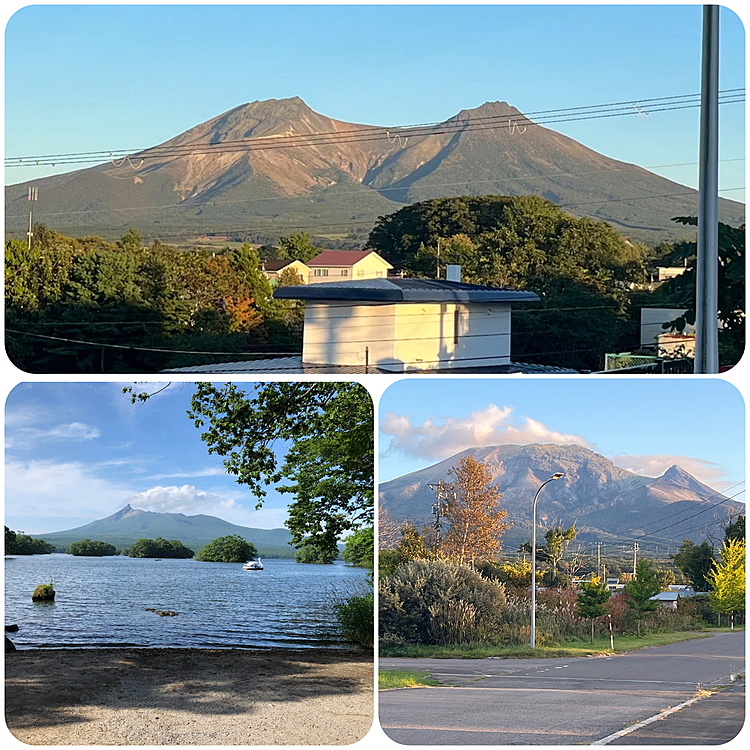 おまけ。色んな場所から見る駒ヶ岳⛰️
上は我が故郷森町から見たもの。
左はお隣七飯町大沼の大沼国定公園から見たもの。
右は母が通うことになった病院のある砂原町から見た駒ヶ岳。
砂原町は今は合併して森町なんですけどね。
見る場所によって形が違うんだけど、やっぱり私は見慣れた森町から見た駒ヶ岳が1番好きだなぁ☺️

