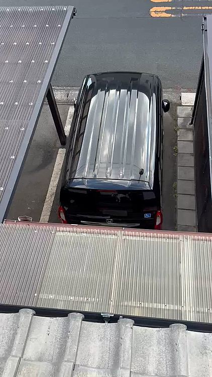 今日も天気良く布団干してたらタイガー🐯が下で夫の車に向かって吠えていた姿が
私の車に写っていたので撮影してみた