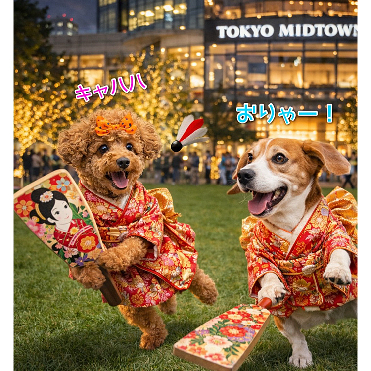 先代犬ロウちゃんとの夢のコラボ

ミッドタウン六本木の芝生で白熱した羽子板遊び❤️






