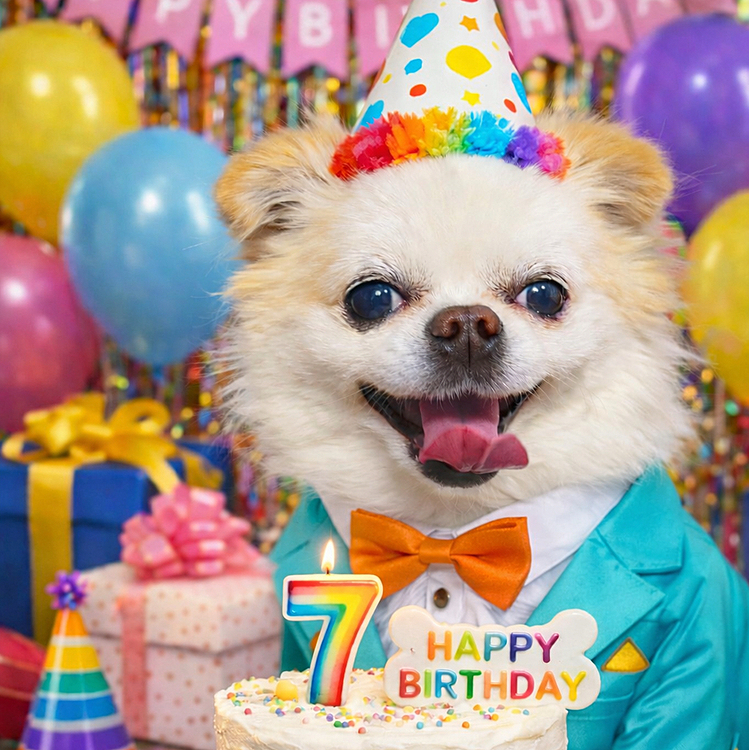 2026/01/12(月)
こんばんは🌙
もう10日前になりますがポコちゃん7歳になりました。
でもって私も画像作るの挑戦してみましたー！
作った画像が縦長だから上下見切れてしまいました😅