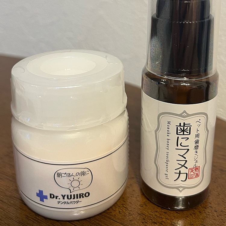 ちなみに病院で診ていただいた時、歯はキレイだし歯周病も大丈夫と言われました。
歯磨きほとんどできてないけど、ケアグッズ効果なのかなぁ？
朝はハタ乳酸菌、夜は歯にマヌカをあげてます